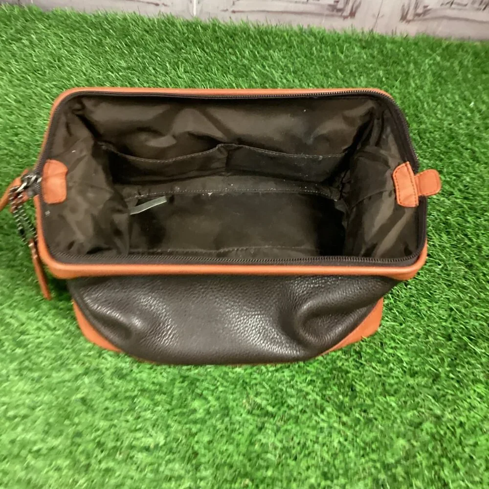 Coach Black & Dark Tan Leather Toiletry Bag Case